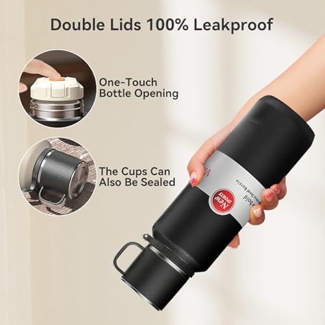 Stainless Steel Insulated Tea Infuser Bottle, Vacuum Insulated Water Bottle, Tea Tumbler with Separate Tea Compartment, 24-Hrs Insulation Commute Travel (Black,32oz/1000ml)