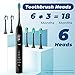 PERBOL Sonic Electric Toothbrush for Adults, Rechargeable with 6 Replacement Brush Heads, 5 Modes and 3 Intensity, with 2-Minute Intelligent Timer and IPX7 Waterproof Technology, in Antique Black