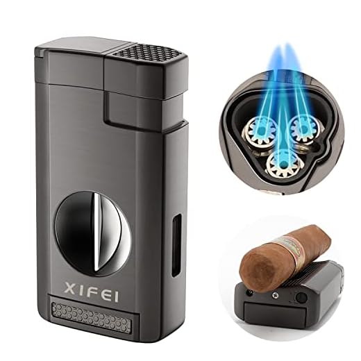 XIFEI Cigar Lighter, Triple Jet Flame Torch Lighter with Cigar Cutter V Cut, Cigar Accessories Cigar Holder, Windproof Refillable Butane Lighters for Smoking with Gift Box