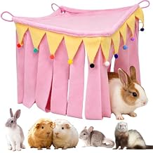 Guinea Pig Hideout - Guinea Pig Corner Hideout, Square Top and Four-Sided Fringes, Small Animal Cage Accessories with Hanging Hooks for Hamster, Chinchilla, Ferret, Rabbit Pink,Medium