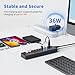 Powered USB Hub, JESWO 11-Port USB 3.0 Hub (7 Data Transfer Ports + 4 Smart Charging Ports) with Individual LED On/Off Switches, USB Hub Powered with 12V/3A Power Adapter for Mac, PC