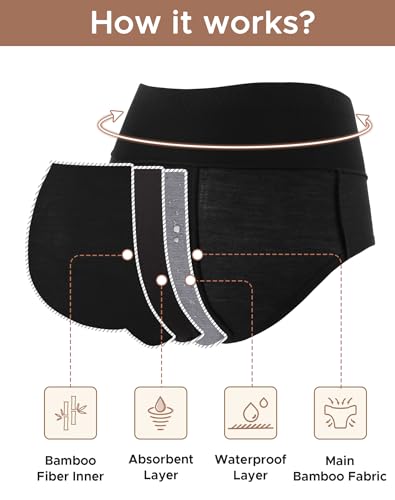 Image of INNERSY Women's Bamboo Viscose Heavy Flow Period Underwear High Waisted Leakproof Panties 3 Pack
