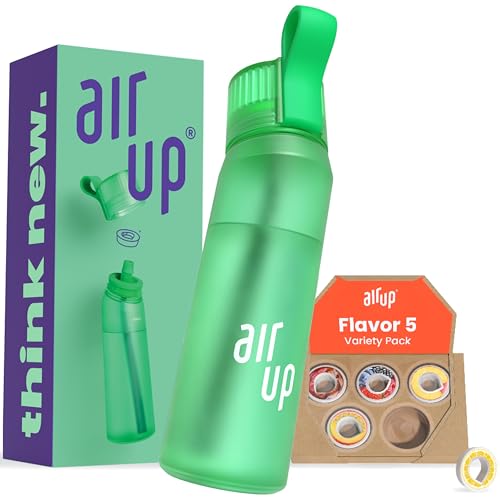 air up® water bottle (22 oz) for school, sports, gym | includes 5 scent pods & straw | flavored bottle in green – also for kids, boys, girls | no calories, sugar-free and suitable for carbonation