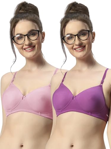 Image of Sonari 007 Wire Free Padded Bra | Medium Padding for Support, Medium Coverage, Soft Cotton Polyester Material, Adjustable Straps with Hook & Eye Closure, Wash Only Pink Purple
