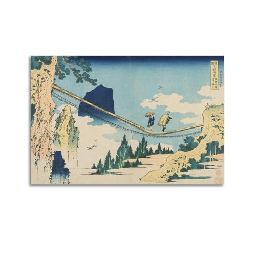 Hokusai, il ponte sospeso al confine delle province di Hida ed Etchu, pittura giapponese, stampe artistiche, arte vintage, poster da parete su tela pittura decorativa su tela poster da parete e stampa