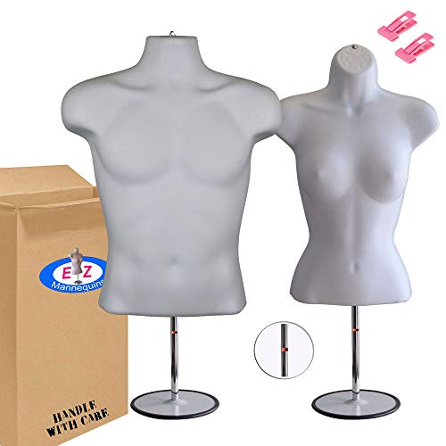 Male + Female Mannequin Torso Set, Dress Form Hollow Back Body Tshirt Display