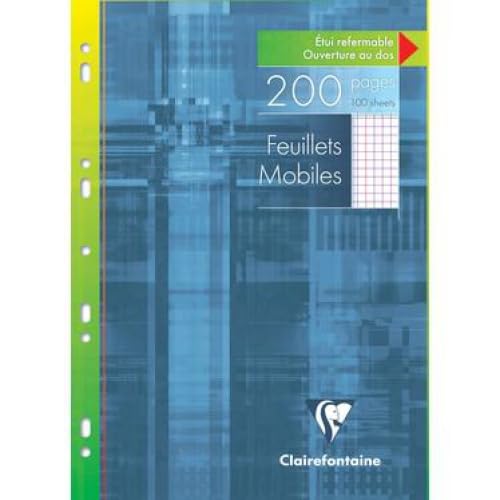Lot de 5 Feuillets mobiles Metric A4, étui de 100 feuilles perforées 90 g/m², coloris blanc, quadrillé 5x5 + marge