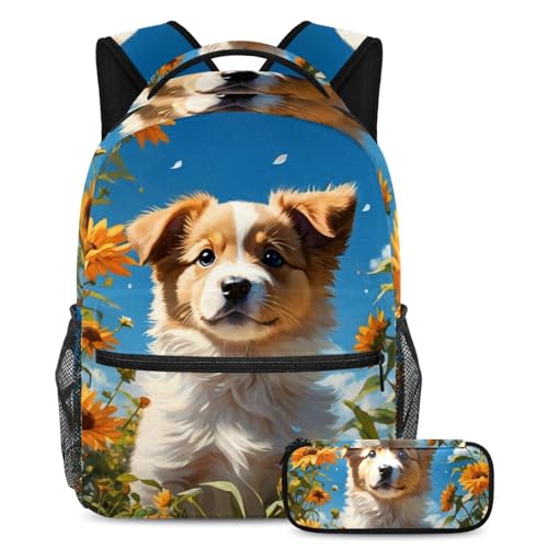 Sac à dos et trousse chien mignon pour étudiant | Set scolaire multicolore