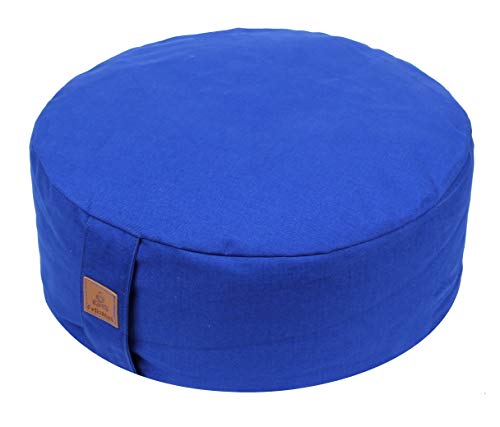 Zafu Buckwheat Meditation Cushion, D=13"/16" H=5.5",Round zabuton Meditation Pillow, Large Yoga Bolster Kneeling Pillow Premium Yoga Pillow Sitting on Floor,Zippered Organic Cotton Cover-Blue 16"