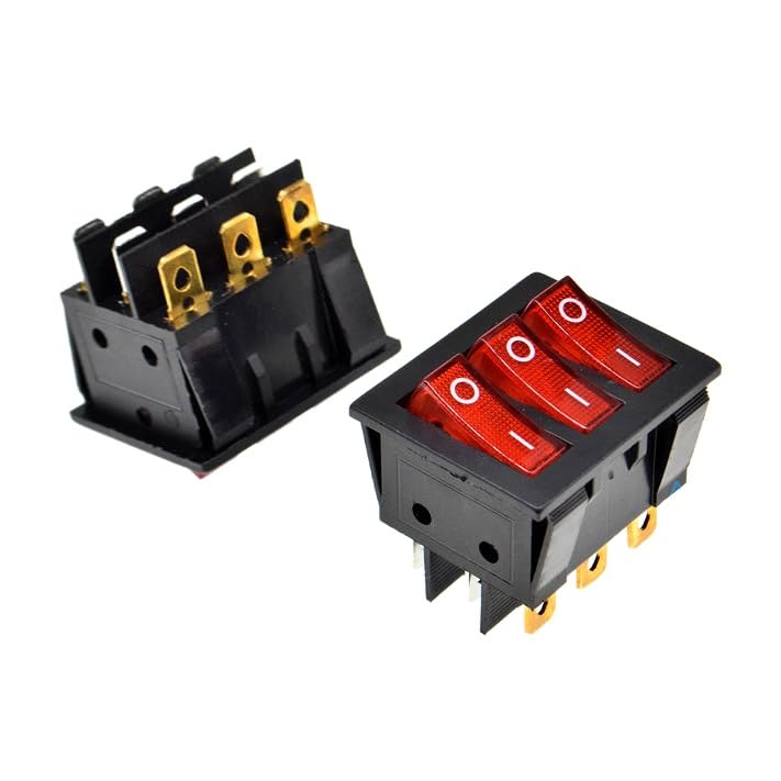 2PCS KCD4 Three Ways 9 PIN Push Button Rocker Switch with red led Light ON/Off Power switches 16A 30A/250V Triple 9PIN