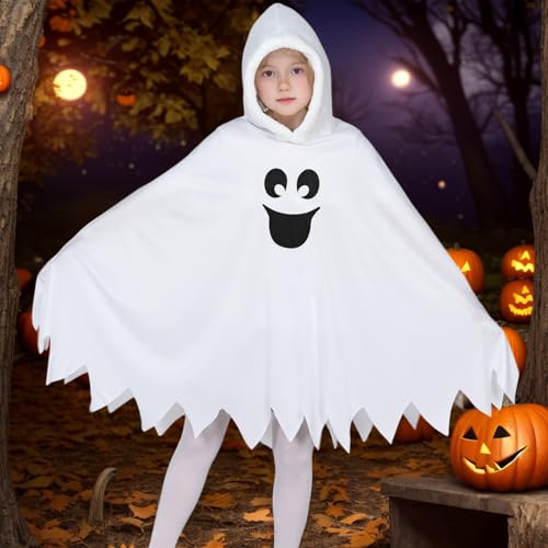 Ghost Costume Kids Halloween Costumes for Girls Boys Glow in the Dark Ghost Face Outfit Halloween Children Cloak Hooded Fancy Dress Pumpkin Bags Trick-or-Treating Party (Kids Style 1 - Image 4