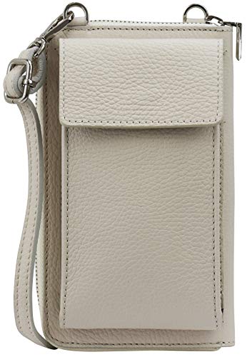 SH Leder Damen Handytasche Umhängetasche Geldbörse Multifunktion Beutel aus Echtleder Verstellbar Schultergurt Handy bis 6,8 Zoll 11,50x19cm Sarah G339 (Sand Beige)