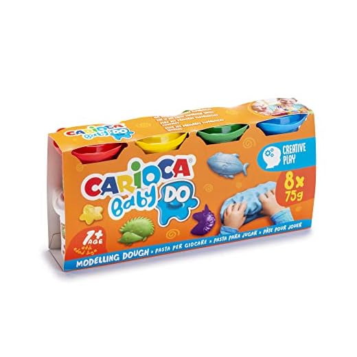 Carioca Baby DO Pâte à Modeler, Set de 8 Couleurs, pour Enfants à Partir de 12 Mois, Couleurs Vives et Mélangeables, Non-Salissant et Sèche à l'Air, Contient du Blé