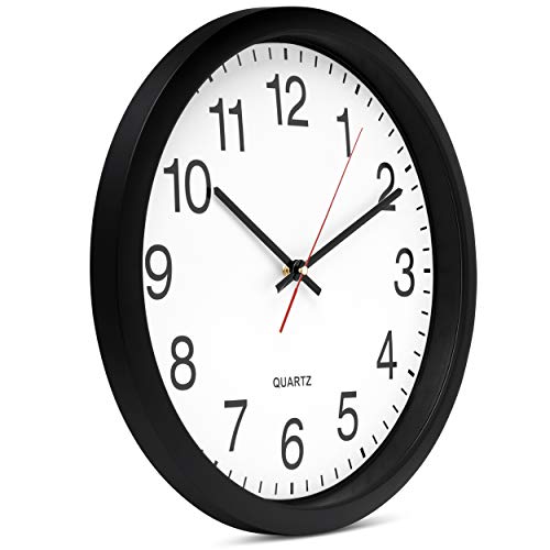 Image of Bernhard Products Black Wall Clock Silent Non Ticking - 16 Inch Extra Large Quality Quartz Battery Operated Round Easy to Read Home /Office /Business /Kitchen /Classroom /School Clocks
