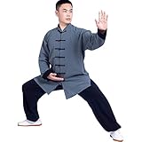 LHn-Cn Unisex Kung Fu Anzug Damen und Herren Tai Chi Anzug, Trainingsanzug Tops Und Hose, Baumwolle für die Kampfkunst Zen Meditation Gray XXL