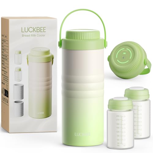 Image of LUCKBEE Portable Breastmilk Cooler - 16oz Breast Milk Cooler Bottle with LCD Temp Display Cooling up to 24 Hours, Breastmilk Chiller with 2pcs Milk Storage Bottles, Breastfeeding Essentials for Baby