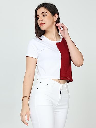 Image of FLEXIMAA Women's Cotton Plain Round Neck Half Sleeve Crop Top