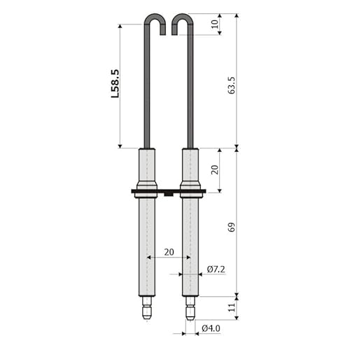 Von Paris Doppel-Zündelektrode 1807 kompatibel mit Buderus 63018297, 8718585046 für BE/BE-A 55-70kW Typ4 L58.5
