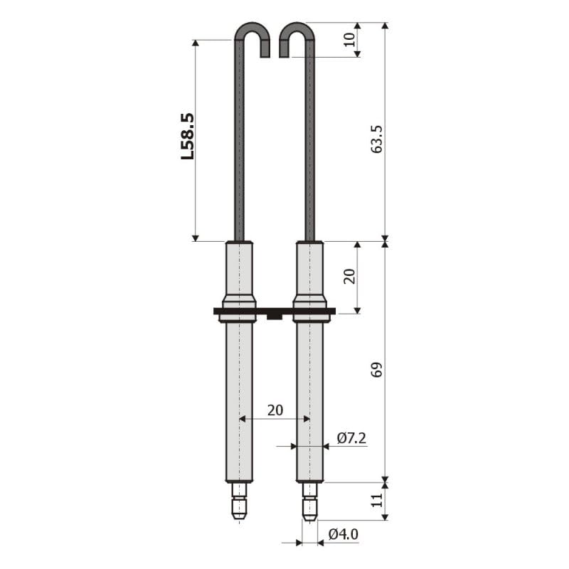 Von Paris Electrodo de encendido doble 1807 compatible con Buderus 63018297, 8718585046 para BE/BE-A 55-70 kW, tipo 4 L58.5