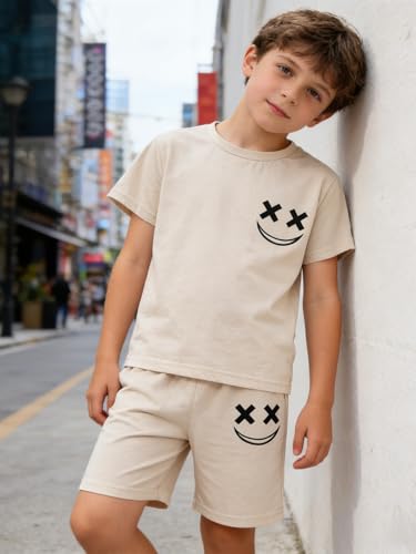 Image of Boys Clothes Size 6-12 Years Short Sleeve T-Shirt & Shorts Set Casual Spring Summer Outfits