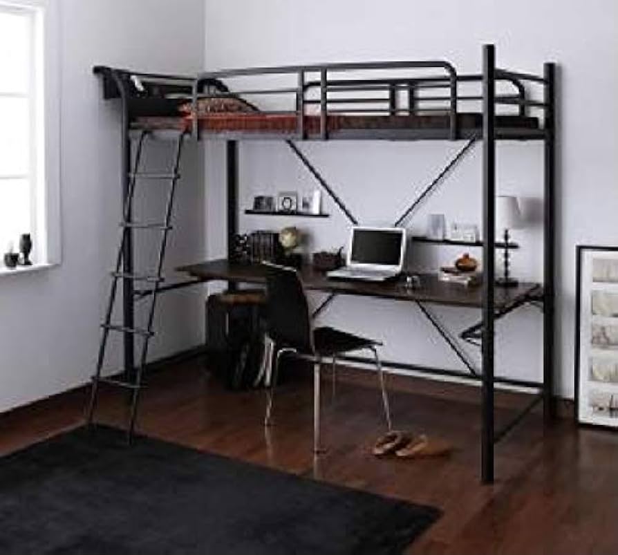 新品送料込 ロフトベッド 3段可動デスク&コンセント宮棚付 フレーム シングルB 3段可動デスク&コンセント宮棚付きロフトベッド【Studio