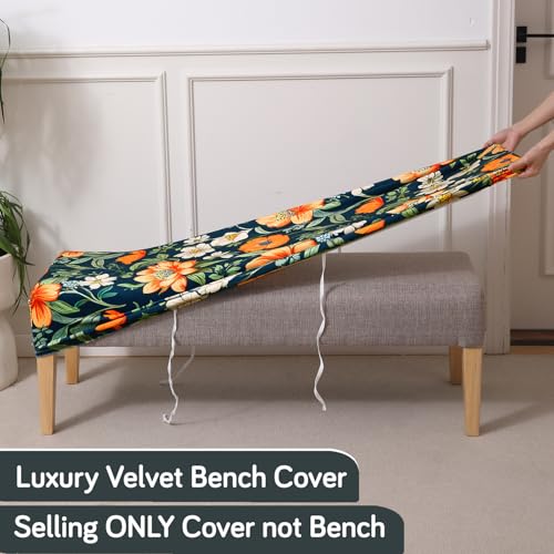 Image of HOKIPO Premium Printed Velvet Dining Bench Cover, Teal Twilight Garden (AR-5798-D2)