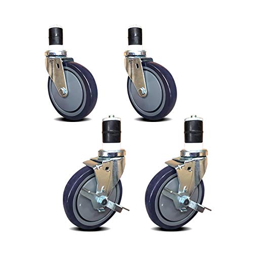AmGood Work Table Wheels | Expanding Stem Casters | 4 & 5 Wheels with and Without Brakes | Set of 4 (5 - 2 with 2 Without Brake)