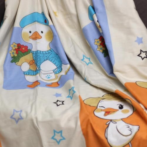 Image of LORETO - A QUALITY LINEN BRAND 100% Cambric Cotton Double Dohar 88 x 90 Inches, 3-Layer Lightweight AC Blanket with Soft Cotton Flannel Filling, Summer Quilt, Reversible, Playful Ducks on Creamy Beige