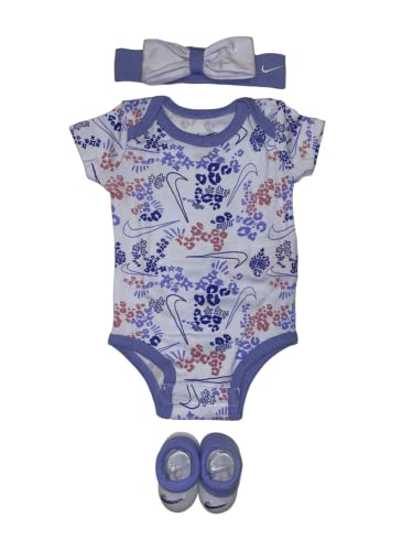 Image of Nike Baby Girls Bodysuit, Headband and Booties 3 Piece Set (W(NN0840-P3F)/P, 0-6 Months)