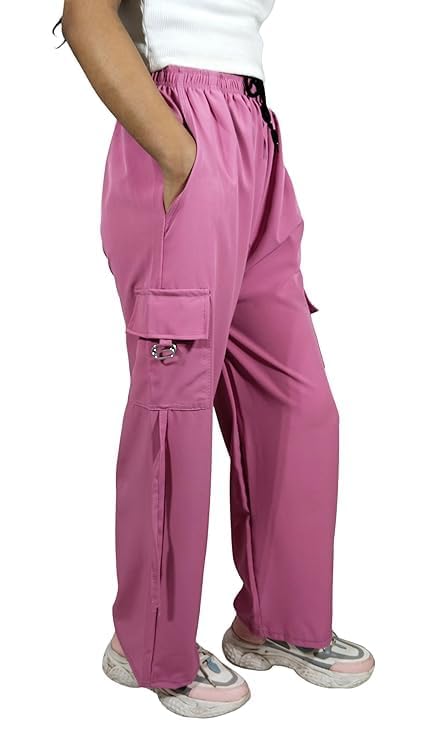 Image of ARYANSH Shoppe 4 Pocket Straight-Fit Cargo Trouser Pants for Kids Girls | Stylish High-Waist Casual Wear with Pockets | Small to XXL