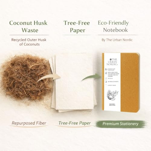 Image of Pocket Notebook A6 Pack of 3 | 9 x 14 cm Compact Ruled Notebooks for Daily Notes, Office & Travel | Coconut Husk Paper Cover | FSC Recycled Pages