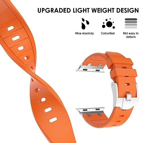 NewWays Silicone Strap Compatible with Apple Watch 42mm(Series 11/10) 41mm 40mm 38mm,Metal Connector Sport Straps Replacement Band for iWatch Series 11 10 9 8 7 6 SE 5 4 3 2 1,Orange/Silver Connector - Image 3