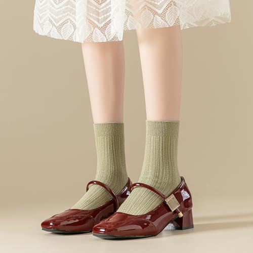 Image of Womens Cotton Crew Socks Cute Thin Soft Comfort Breathable Lightweight Dress Socks Above Ankle Crew Socks Casual for Girls 5Pack