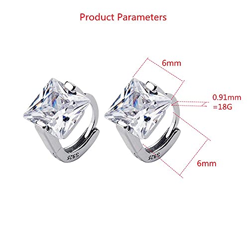 Princess Cut CZ Tiny Small Hoop Cartilage Earrings for Women Girls 925 Sterling Silver Square Solitaire Crystal Diamond Hypoallergenic Dainty Sleeper Hoops Jewelry Gifts 6mm Inner4