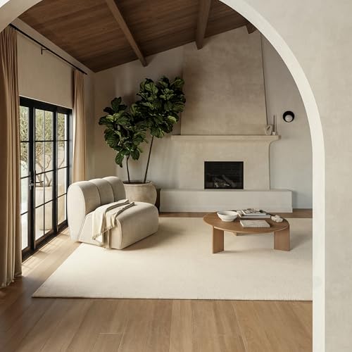 Image of Hand-Tufted Woolen Carpet for Living Room 6x9 feet Solid Ivory Plain Anti-Skid Area Rug High Pile Thick Carpet & Rugs for Hall & Bedroom