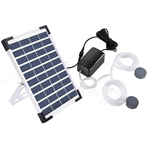 Lewisia 5W Solar Air Pump Kit with Air Hoses and Bubble Stones 3 Working Modes Pond Aerator Bubble Oxygenator Cover