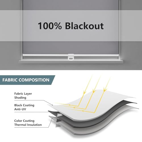 Image of AOSKY Blackout Cordless Roller Shades for Windows, 34.5 inch W x 72 inch H, Grey