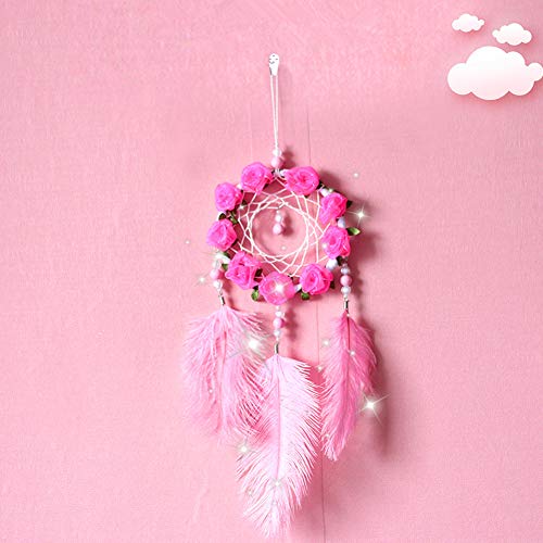 Hrpa Dream Catcher Pink for Girl's Room Pink Feathers Dream Catcher INS Wall Hanging Decoration (Pink)