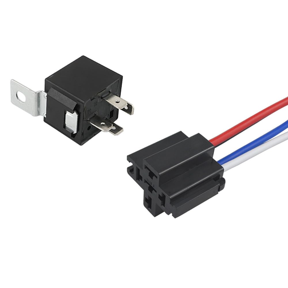 4-Pinowy Samochodowy Przekaźnik, 12V 40A SPST Przekaźnik Samochód z Gniazdo Uprzęży i Wstępnie Okablowany 14/16 AWG, do Pojazd Ciężarówka Łódź (Czarny)