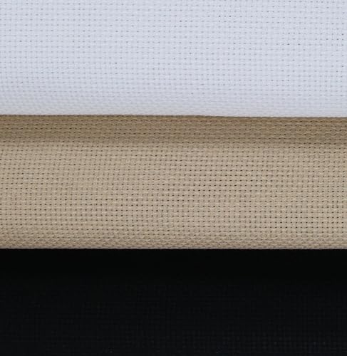 Image of KCS 3 pc of 15 inch x 18 inch(38cmx45cm) Counted Cross Stitch Cotton Aida Cloth Needlework Rolled Fabric Box,16CT,White+Khaki+Black