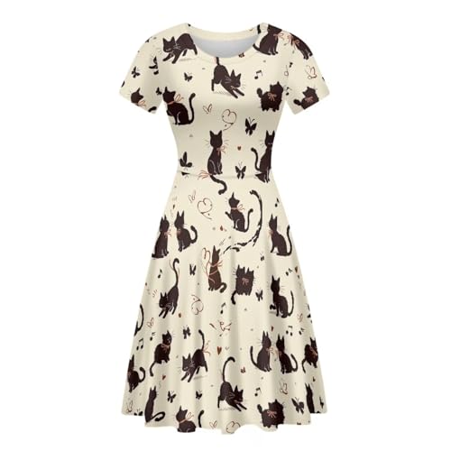 Image of AFPANQZ Womens Casual Summer Lightweight Vintage Dress Short Sleeve Midi Dress Knee-Long Luxury Formal Dress