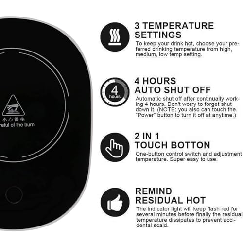 Image of Mug Warmer Pad Powered Cups Milk Tea Coffee Heating Constant temperatures EU Plug Electric Mug Set Office Use Mug with Lid and Spoon (Pack of 1 Cup + 1 Lid + 1 Spoon + 1Pad)