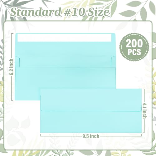 Image of 200 Pcs #10 Light Blue Envelopes Letter Size Self Seal, Business Envelopes