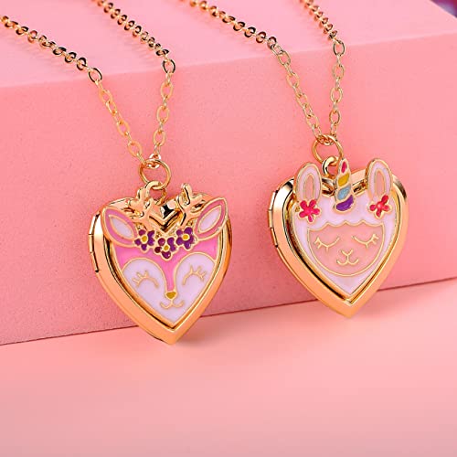 PinkSheep Heart Locket Necklace Picture Necklace for Girl Women Boy Kids Photo Secret Inside Storage Vintage Necklace Unicorn Deer Cat Pendant Kids Gifts Jewelry Young Girls Women4