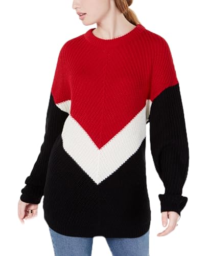 Planet Gold Juniors' Colorblocked Chevron Sweater (Tango Red Combo, L)