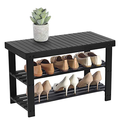 SONGMICS Sturdy Shoe Rack Bench,3-Tier Bamboo Shoe Organizer,Storage Shelf Holds Up to 264 Lbs,ideal for Entryway Bathroom Living Corridor