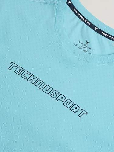 Image of TECHNOSPORT Men's Printed Slim Fit Henley Neck T-Shirt ELASTOLITE Half Sleeve Slip On Polyester for Gym Running Workout UPF50+ Anti Odour