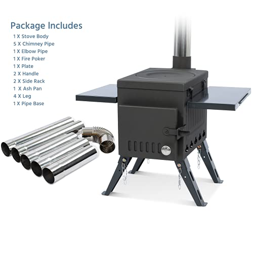 Hot Tent Stove, Portable Wood Stove with Chimney Pipes and Side Racks, Multipurpose Camping Stove for Tent, Shelter, Heating and Cooking by Fltom - Image 4