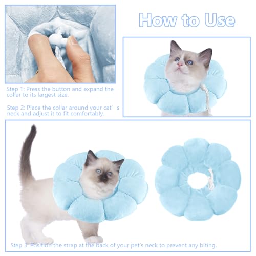 Moosono Halskrause Katze, Weich Halskrausen, Einstellbarer Katzenkragen für Nach Operationen, Sonnenblume Katzen Halskrause für Kleine Hunde und Katzen (Blau)