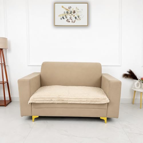 Image of Homerz Premium Rabbit Fur Sofa Cover with Anti-Skid Backing, Soft Plush Fabric Sofa Protector for Living Room Furniture (Beige, 2 Seater, Only Seat Cover)